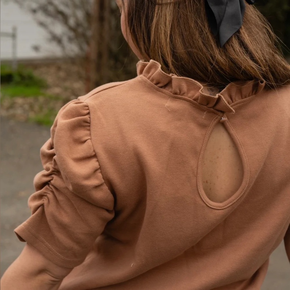 Elegant Brown Puff Sleeve Top - Picture 3 of 5